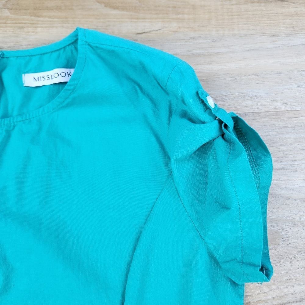 🍑Teal Button Tab Short Sleeve Dress Medium - Picture 9 of 14
